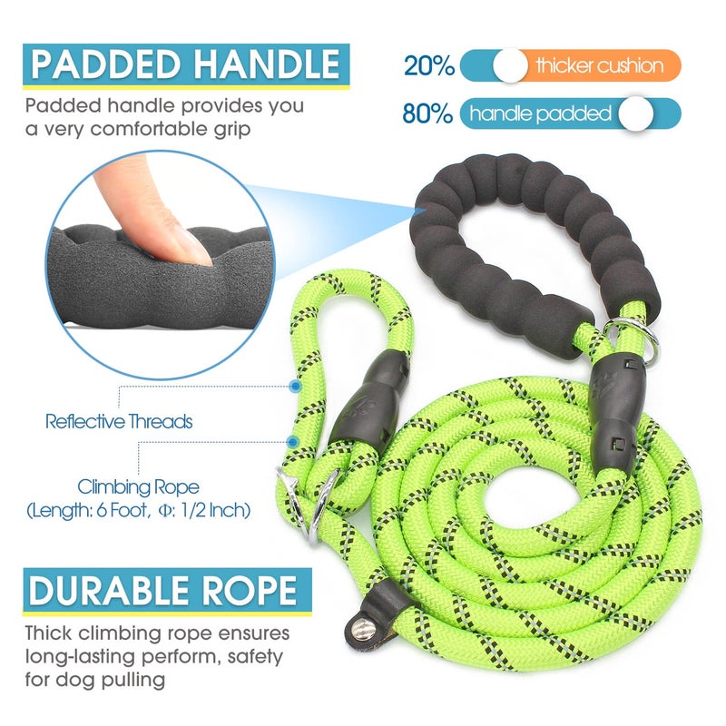 BAAPET 6 Feet Slip Lead Dog Leash Anti-Choking with Upgraded Durable Rope Cover and Comfortable Padded Handle for Large, Medium, Small Dogs Trainning with Poop Bags and Dispenser (Green) - Image 2
